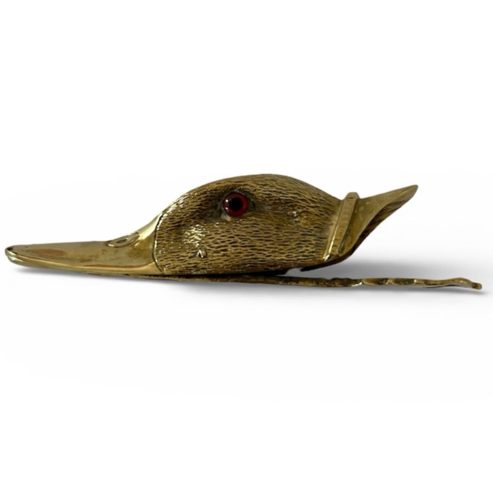 Antique Brass Figural Duck Paperweight Letter Holder Wall Mount - Picture 16 of 16